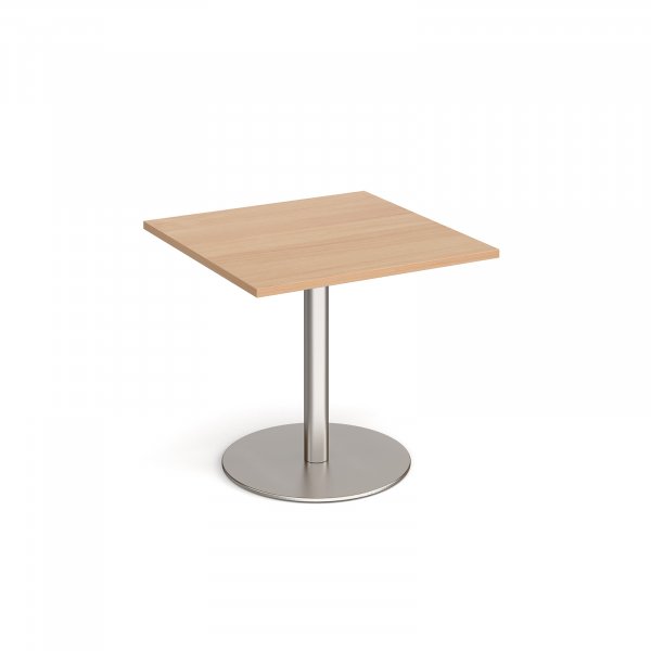 Square Café Table | 800 x 800mm | 725mm High | Beech | Round Brushed Steel Base | Monza