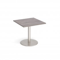 Square Café Table | 800 x 800mm | 725mm High | Grey Oak | Round Brushed Steel Base | Monza