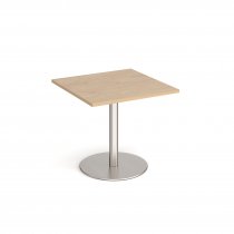 Square Café Table | 800 x 800mm | 725mm High | Kendal Oak | Round Brushed Steel Base | Monza