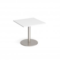 Square Café Table | 800 x 800mm | 725mm High | White | Round Brushed Steel Base | Monza