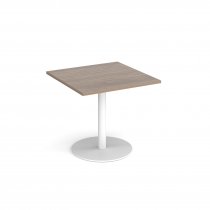 Square Café Table | 800 x 800mm | 725mm High | Barcelona Walnut | Round White Base | Monza