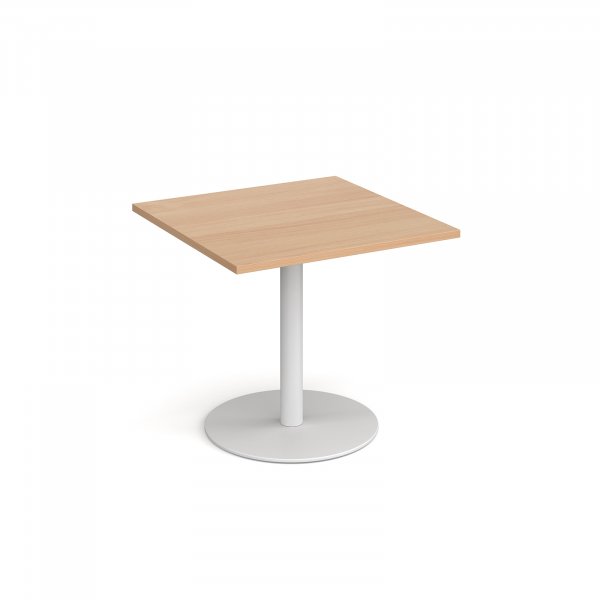 Square Café Table | 800 x 800mm | 725mm High | Beech | Round White Base | Monza