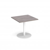 Square Café Table | 800 x 800mm | 725mm High | Grey Oak | Round White Base | Monza