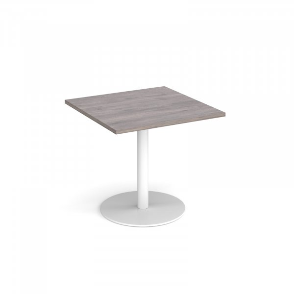 Square Café Table | 800 x 800mm | 725mm High | Grey Oak | Round White Base | Monza