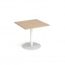 Square Café Table | 800 x 800mm | 725mm High | Kendal Oak | Round White Base | Monza