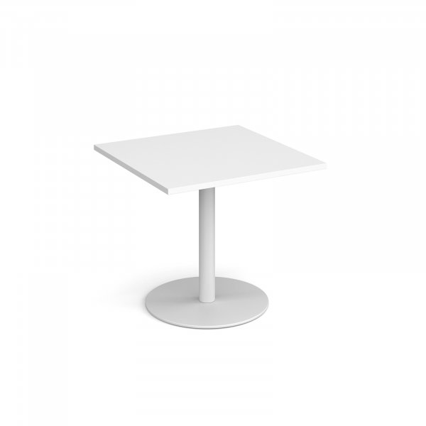 Square Café Table | 800 x 800mm | 725mm High | White | Round White Base | Monza