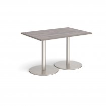 Rectangular Café Table | 1200 x 800mm | 725mm High | Grey Oak | Round Brushed Steel Bases | Monza