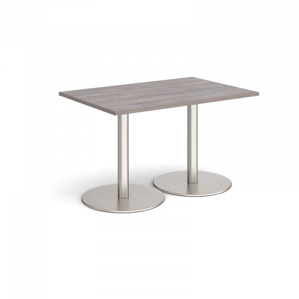 Rectangular Café Table | 1200 x 800mm | 725mm High | Grey Oak | Round Brushed Steel Bases | Monza