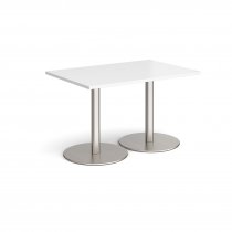 Rectangular Café Table | 1200 x 800mm | 725mm High | White | Round Brushed Steel Bases | Monza