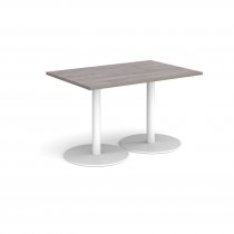 Rectangular Café Table | 1200 x 800mm | 725mm High | Grey Oak | Round White Bases | Monza