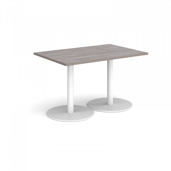 Rectangular Café Table | 1200 x 800mm | 725mm High | Grey Oak | Round White Bases | Monza