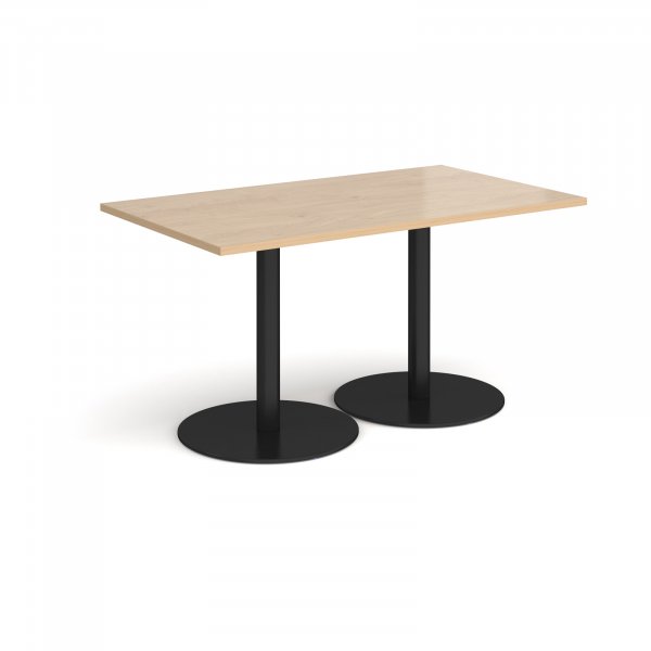 Rectangular Café Table | 1400 x 800mm | 725mm High | Kendal Oak | Round Black Bases | Monza