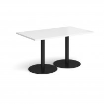 Rectangular Café Table | 1400 x 800mm | 725mm High | White | Round Black Bases | Monza