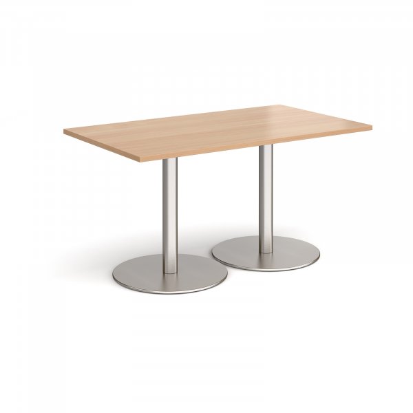 Rectangular Café Table | 1400 x 800mm | 725mm High | Beech | Round Brushed Steel Bases | Monza