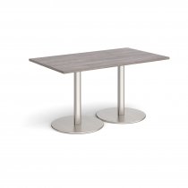 Rectangular Café Table | 1400 x 800mm | 725mm High | Grey Oak | Round Brushed Steel Bases | Monza