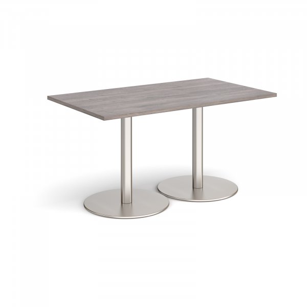 Rectangular Café Table | 1400 x 800mm | 725mm High | Grey Oak | Round Brushed Steel Bases | Monza