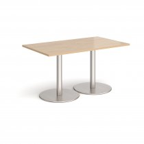 Rectangular Café Table | 1400 x 800mm | 725mm High | Kendal Oak | Round Brushed Steel Bases | Monza