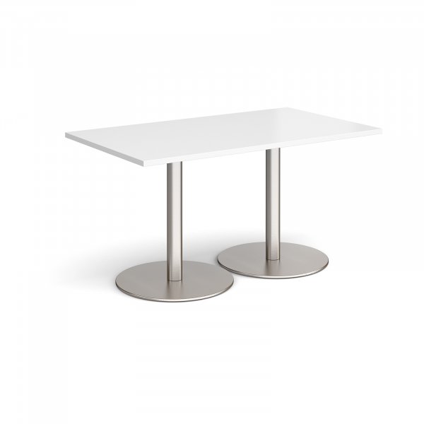 Rectangular Café Table | 1400 x 800mm | 725mm High | White | Round Brushed Steel Bases | Monza