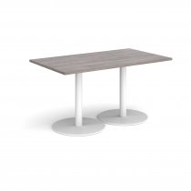 Rectangular Café Table | 1400 x 800mm | 725mm High | Grey Oak | Round White Bases | Monza