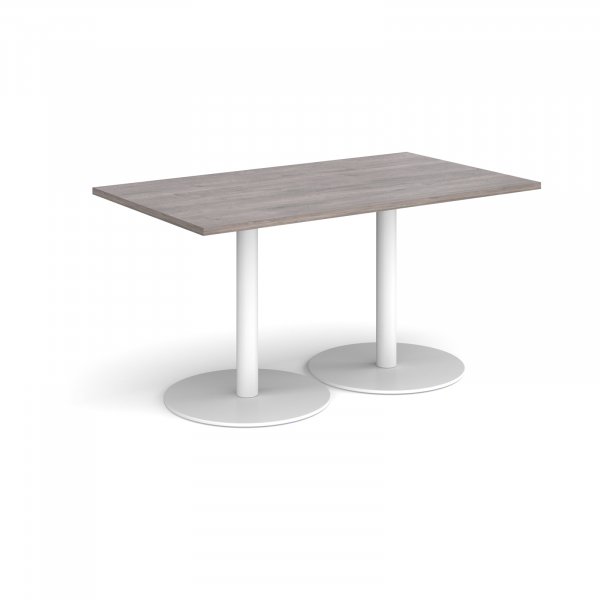 Rectangular Café Table | 1400 x 800mm | 725mm High | Grey Oak | Round White Bases | Monza