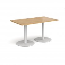 Rectangular Café Table | 1400 x 800mm | 725mm High | Oak | Round White Bases | Monza