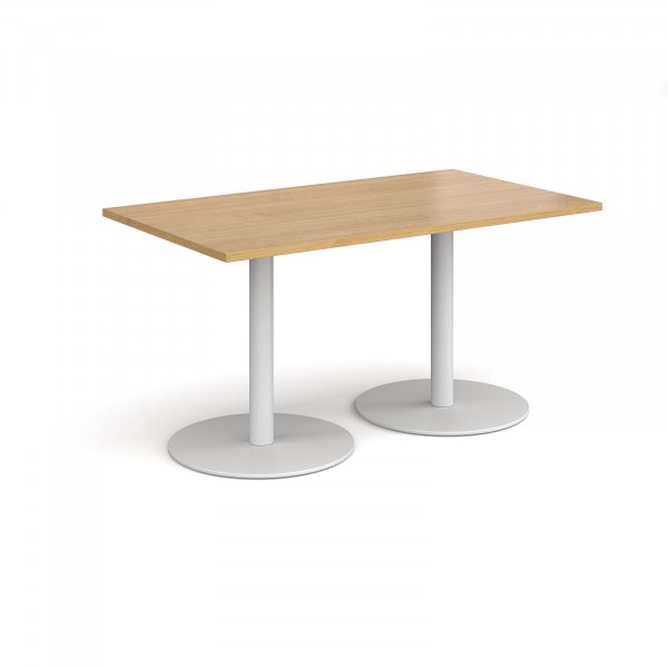 Rectangular Café Table | 1400 x 800mm | 725mm High | Oak | Round White Bases | Monza