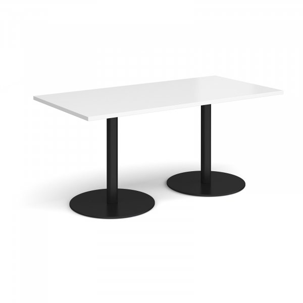 Rectangular Café Table | 1600 x 800mm | 725mm High | White | Round Black Bases | Monza