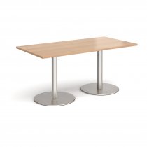 Rectangular Café Table | 1600 x 800mm | 725mm High | Beech | Round Brushed Steel Bases | Monza