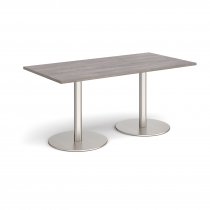 Rectangular Café Table | 1600 x 800mm | 725mm High | Grey Oak | Round Brushed Steel Bases | Monza