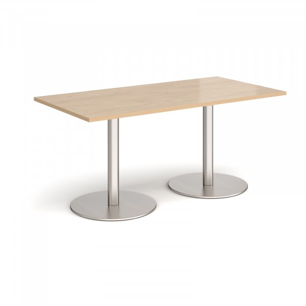 Rectangular Café Table | 1600 x 800mm | 725mm High | Kendal Oak | Round Brushed Steel Bases | Monza