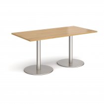 Rectangular Café Table | 1600 x 800mm | 725mm High | Oak | Round Brushed Steel Bases | Monza