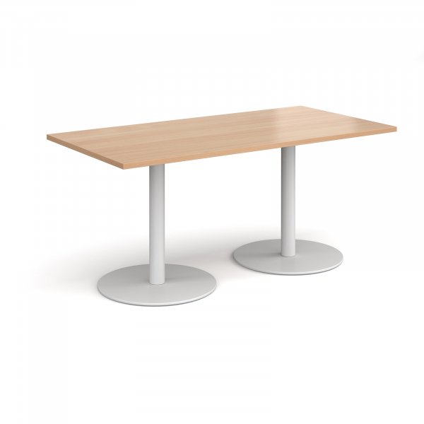 Rectangular Café Table | 1600 x 800mm | 725mm High | Beech | Round White Bases | Monza