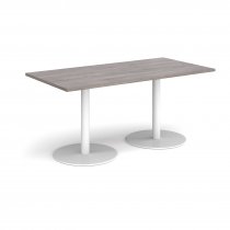 Rectangular Café Table | 1600 x 800mm | 725mm High | Grey Oak | Round White Bases | Monza