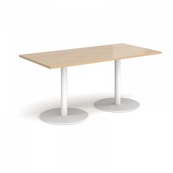 Rectangular Café Table | 1600 x 800mm | 725mm High | Kendal Oak | Round White Bases | Monza