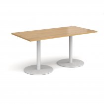 Rectangular Café Table | 1600 x 800mm | 725mm High | Oak | Round White Bases | Monza