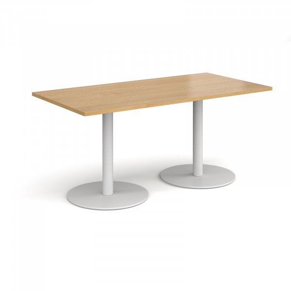 Rectangular Café Table | 1600 x 800mm | 725mm High | Oak | Round White Bases | Monza