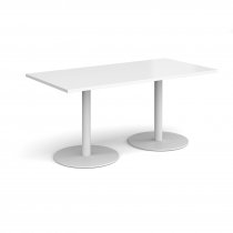 Rectangular Café Table | 1600 x 800mm | 725mm High | White | Round White Bases | Monza