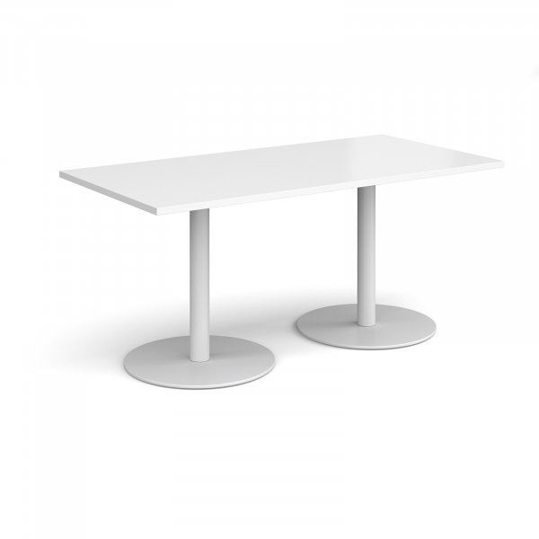 Rectangular Café Table | 1600 x 800mm | 725mm High | White | Round White Bases | Monza