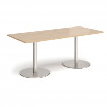 Rectangular Café Table | 1800 x 800mm | 725mm High | Kendal Oak | Round Brushed Steel Bases | Monza