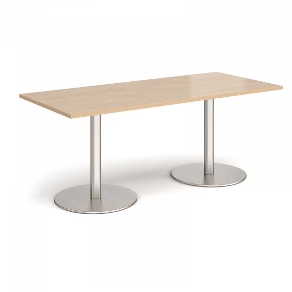 Rectangular Café Table | 1800 x 800mm | 725mm High | Kendal Oak | Round Brushed Steel Bases | Monza