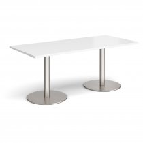 Rectangular Café Table | 1800 x 800mm | 725mm High | White | Round Brushed Steel Bases | Monza