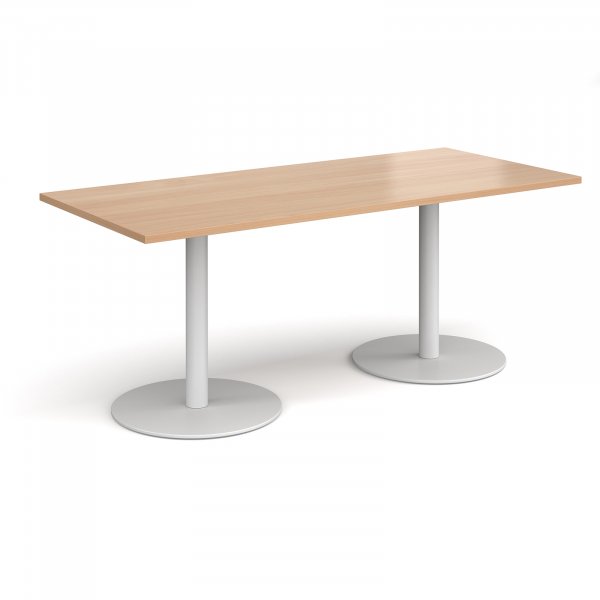 Rectangular Café Table | 1800 x 800mm | 725mm High | Beech | Round White Bases | Monza