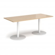 Rectangular Café Table | 1800 x 800mm | 725mm High | Kendal Oak | Round White Bases | Monza