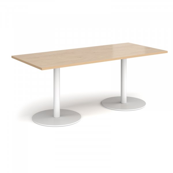 Rectangular Café Table | 1800 x 800mm | 725mm High | Kendal Oak | Round White Bases | Monza