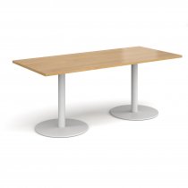 Rectangular Café Table | 1800 x 800mm | 725mm High | Oak | Round White Bases | Monza