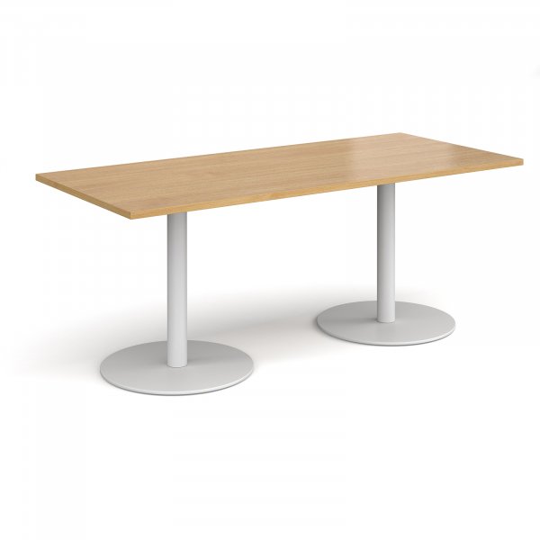 Rectangular Café Table | 1800 x 800mm | 725mm High | Oak | Round White Bases | Monza