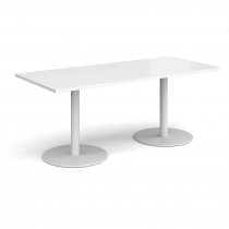 Rectangular Café Table | 1800 x 800mm | 725mm High | White | Round White Bases | Monza