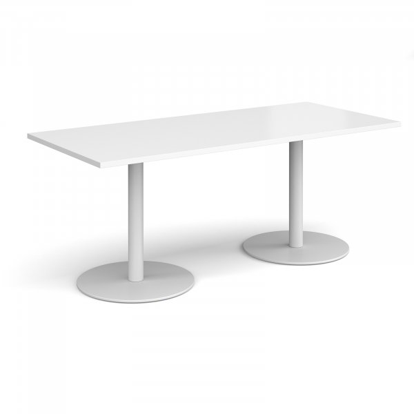 Rectangular Café Table | 1800 x 800mm | 725mm High | White | Round White Bases | Monza