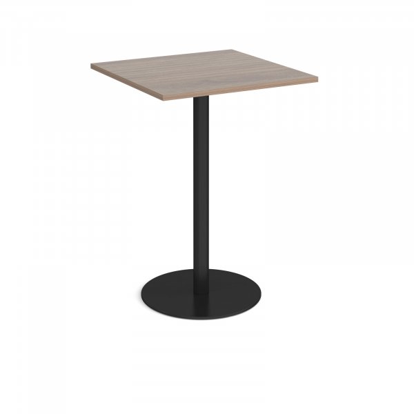 Square Poseur Table | 800 x 800mm | 1100mm High | Barcelona Walnut | Round Black Base | Monza