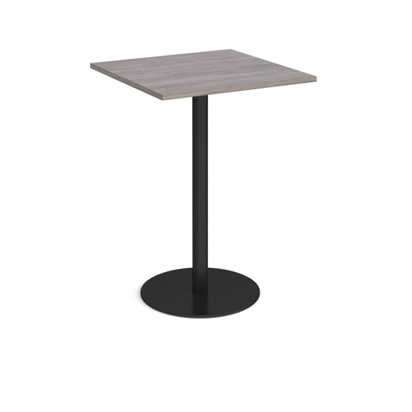 Square Poseur Table | 800 x 800mm | 1100mm High | Grey Oak | Round Black Base | Monza